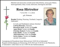 Traueranzeige Rosa Hirtreiter