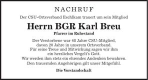Traueranzeige Karl BGR Breu