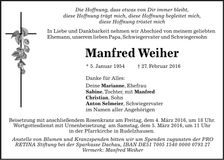 Traueranzeige Manfred Weiher
