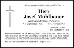 Traueranzeige Josef Mühlbauer