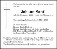 Traueranzeige Johann Santl