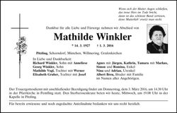 Traueranzeige Mathilde Winkler