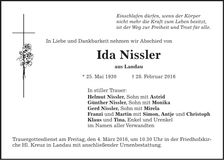 Traueranzeige Ida Nissler