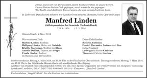 Traueranzeige Manfred Linden