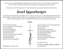 Traueranzeige Josef Ippenberger