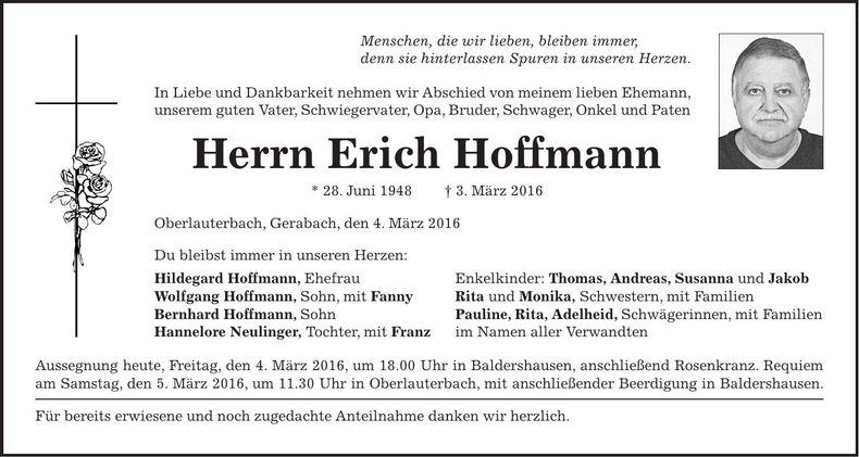 Traueranzeige Erich Hoffmann