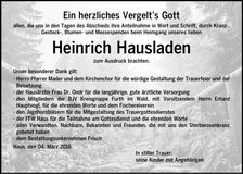 Traueranzeige Heinrich Hausladen