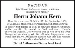 Traueranzeige Johann Kern