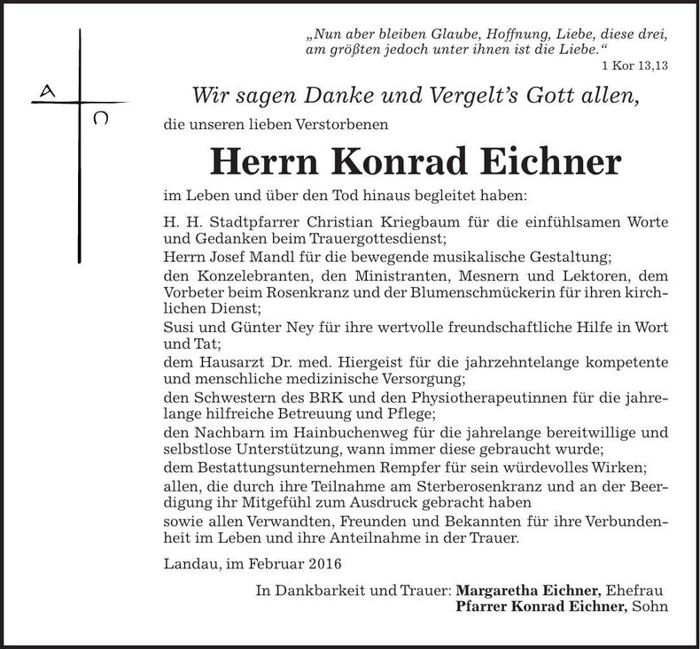Traueranzeige Konrad Eichner