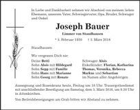 Traueranzeige Joseph Bauer