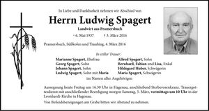 Traueranzeige Ludwig Spagert