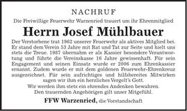 Traueranzeige Josef Mühlbauer