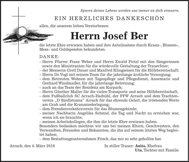Traueranzeige Josef Ber