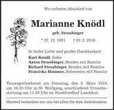 Traueranzeige Marianne Knödl