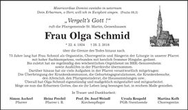 Traueranzeige Olga Schmid