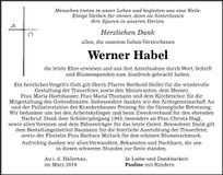 Traueranzeige Werner Habel