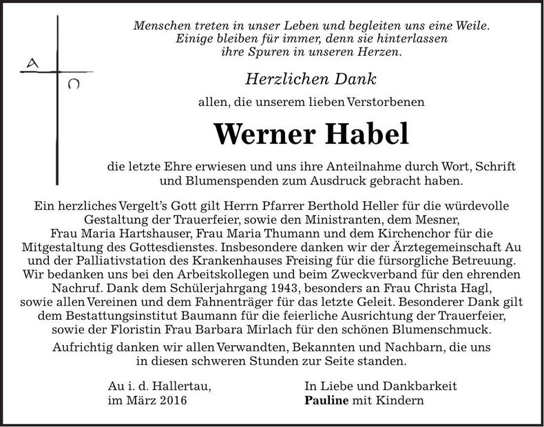 Traueranzeige Werner Habel