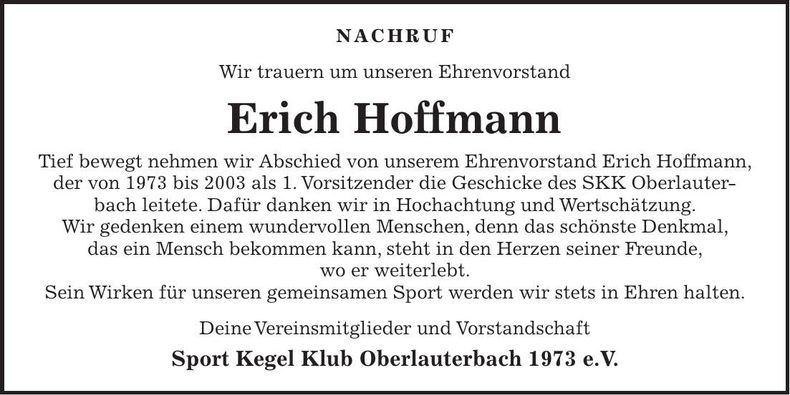 Traueranzeige Erich Hoffmann