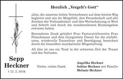 Traueranzeige Josef Heckner