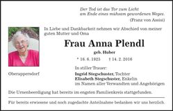 Traueranzeige Anna Plendl