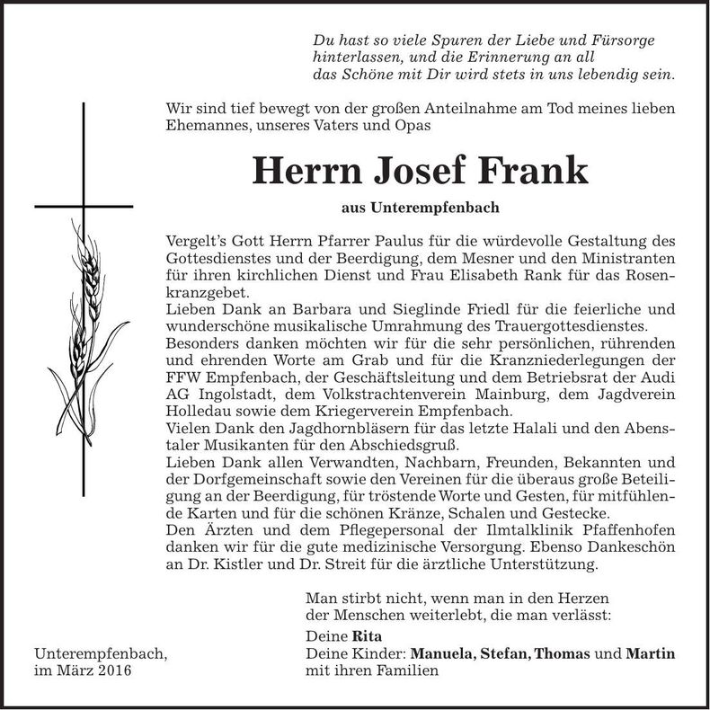 Traueranzeige Josef Frank