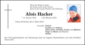 Traueranzeige Alois Hacker