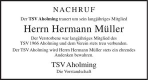 Traueranzeige Hermann Müller