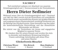 Traueranzeige Dieter Sedlmeier
