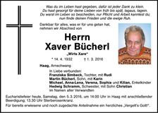 Traueranzeige Xaver Bücherl