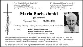 Traueranzeige Maria Buchschmid