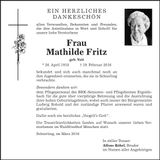 Traueranzeige Mathilde Fritz