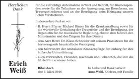 Traueranzeige Erich Weiß