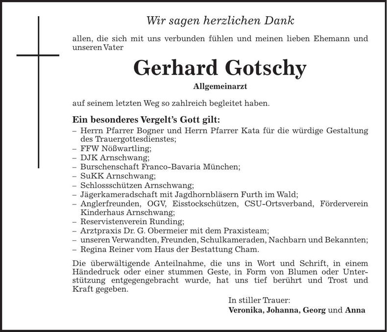 Traueranzeige Gerhard Gotschy