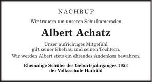 Traueranzeige Albert Achatz