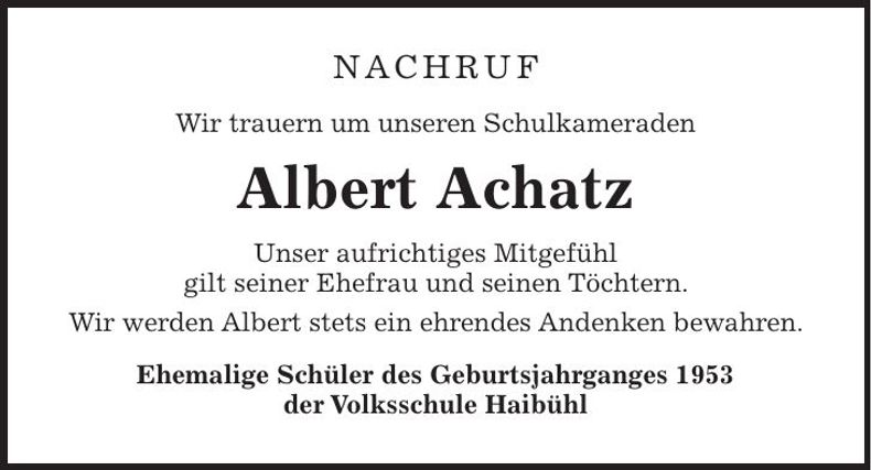 Traueranzeige Albert Achatz