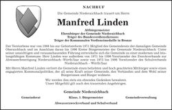 Traueranzeige Manfred Linden