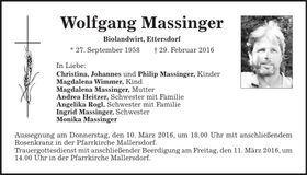 Traueranzeige Wolfgang Massinger