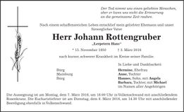 Traueranzeige Johann Rottengruber