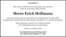 Traueranzeige Erich Hoffmann