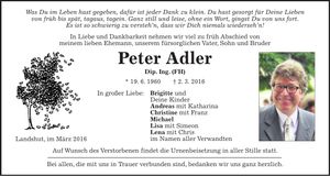 Traueranzeige Peter Adler