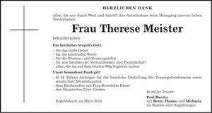 Traueranzeige Therese Meister
