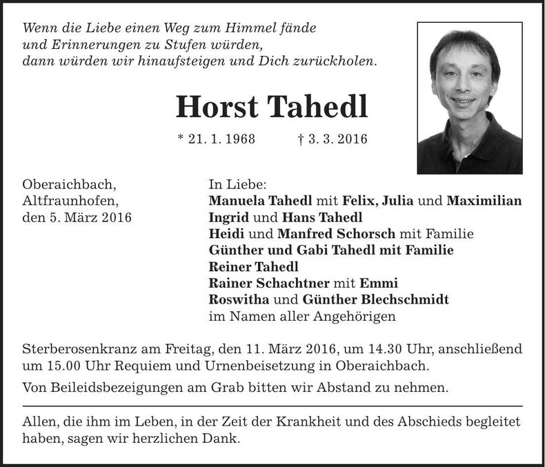 Traueranzeige Horst Tahedl