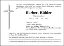 Traueranzeige Herbert Kühler