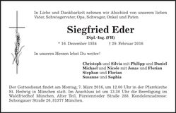 Traueranzeige Siegfried Eder