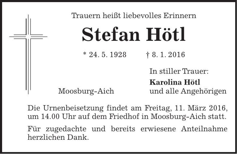 Traueranzeige Stefan Hötl