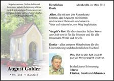 Traueranzeige August Gabler