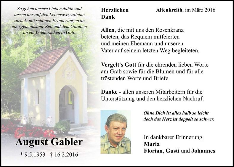 Traueranzeige August Gabler