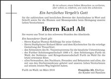 Traueranzeige Karl Alt