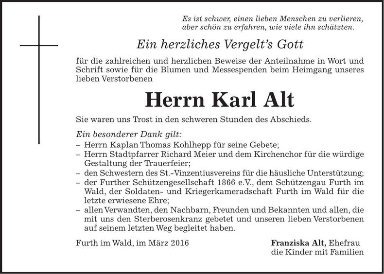 Traueranzeige Karl Alt