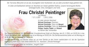 Traueranzeige Christel Peintinger